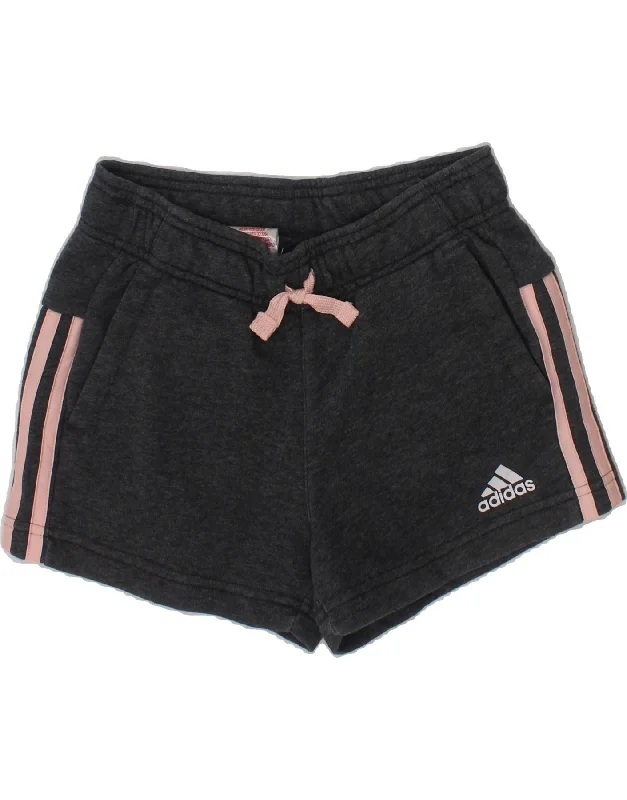 ADIDAS Girls Sport Shorts 9-10 Years Grey Cotton