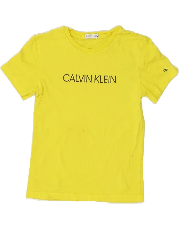 Comfortable Men's Polo ShirtsCALVIN KLEIN Boys Graphic T-Shirt Top 9-10 Years Yellow Cotton