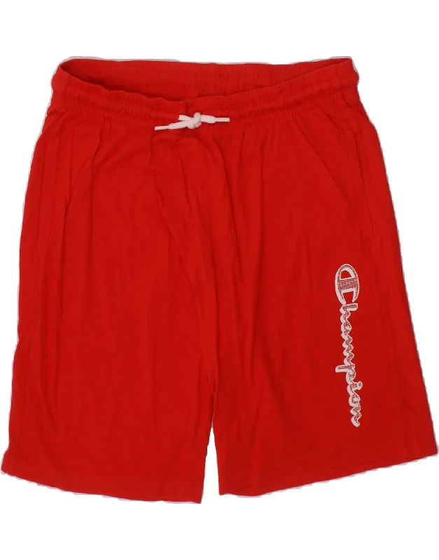 CHAMPION Boys Graphic Sport Shorts 13-14 Years XL Red Cotton