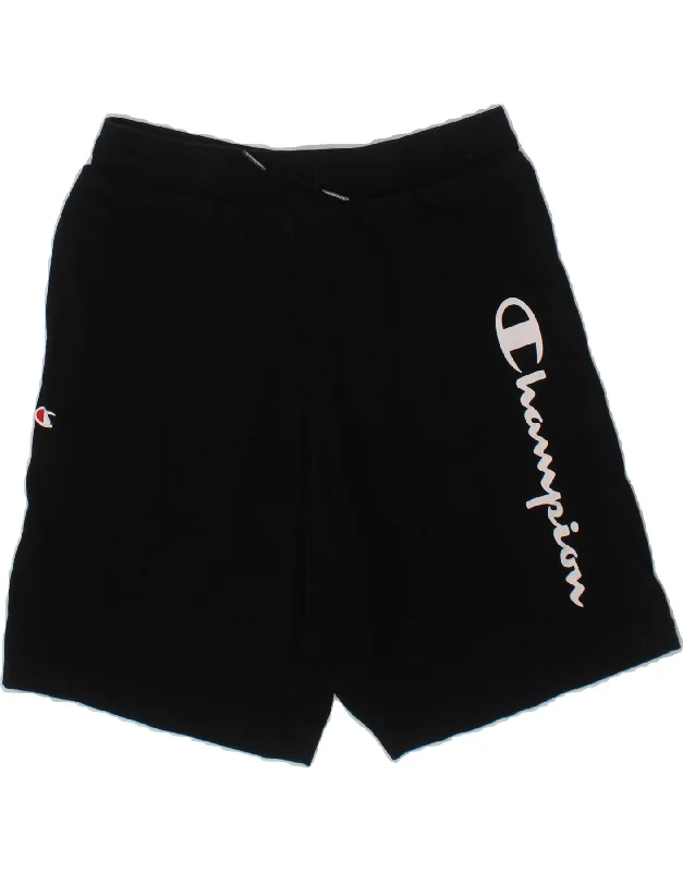 CHAMPION Boys Graphic Sport Shorts 9-10 Years Medium Black Cotton