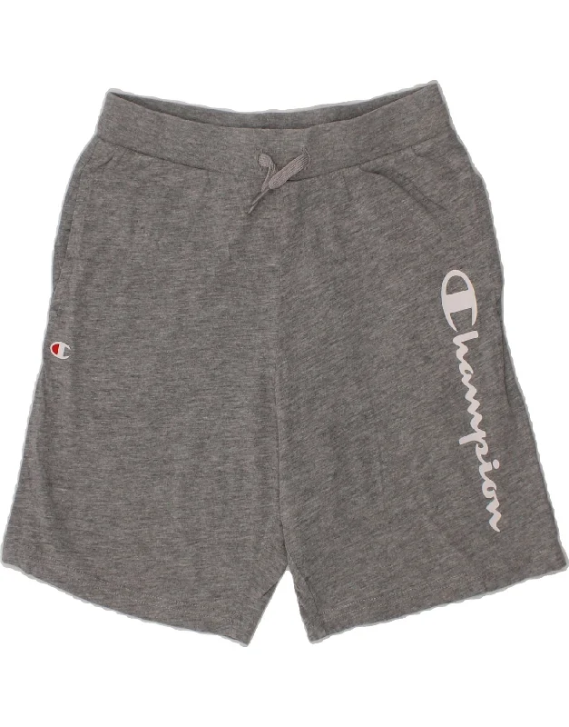 CHAMPION Boys Graphic Sport Shorts 9-10 Years Medium Grey Cotton