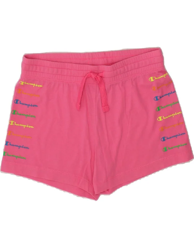 CHAMPION Girls Graphic Sport Shorts 9-10 Years Medium Pink Cotton