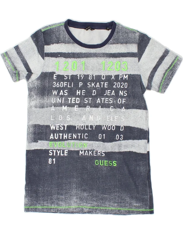 Men's Shirts with French CuffsGUESS Boys Graphic T-Shirt Top 11-12 Years Blue Striped Cotton