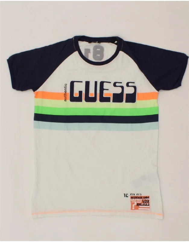 Men's Shirts with Belt LoopsGUESS Boys Graphic T-Shirt Top 11-12 Years White Colourblock Cotton