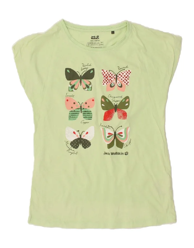 Men's Shirts with Surplice HemlinesJACK WOLFSKIN Girls Graphic T-Shirt Top 13-14 Years Green Cotton Butterfly