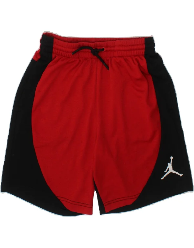 JORDAN Boys Sport Shorts 10-11 Years Medium Red Colourblock Polyester