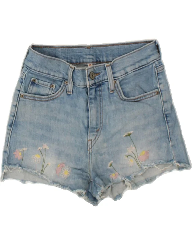 LEVI'S Girls Denim Shorts 11-12 Years W25  Blue Floral Cotton