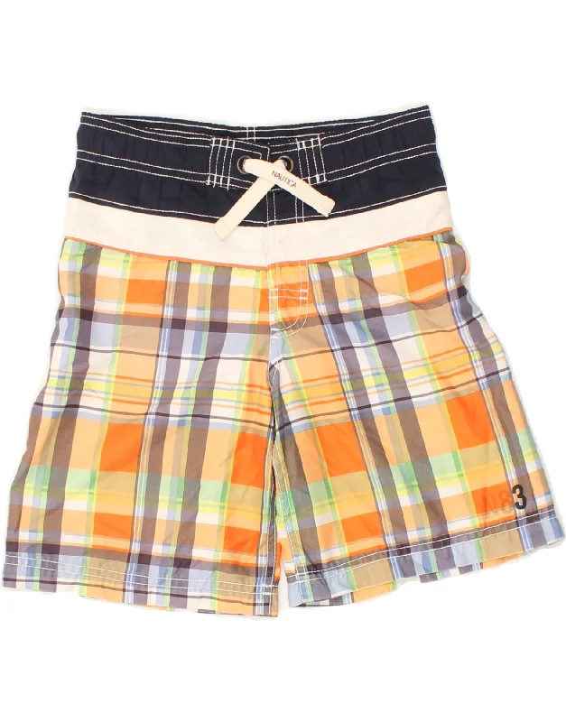 NAUTICA Boys Swimming Shorts 5-6 Years  Medium Orange Check Polyester