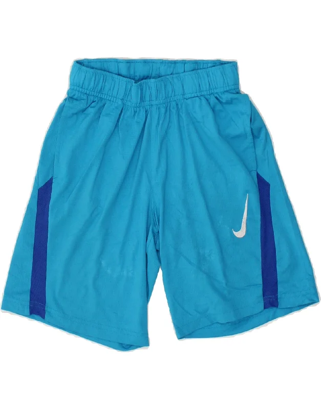 NIKE Boys Dri Fit Graphic Sport Shorts 10-11 Years Medium Blue Polyester