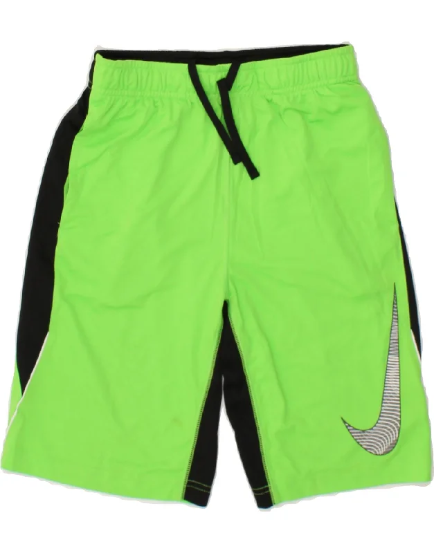 NIKE Boys Dri Fit Graphic Sport Shorts 12-13 Years Large Green Colourblock