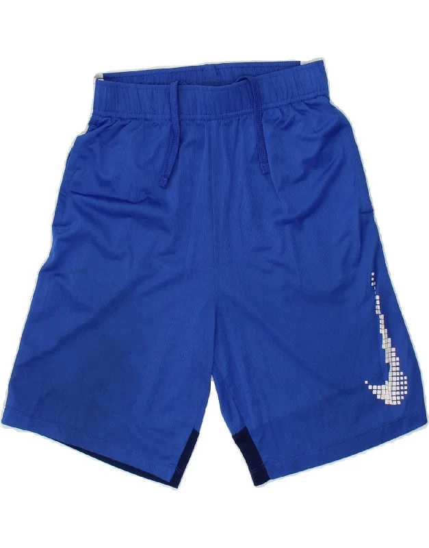 NIKE Boys Dri Fit Graphic Standard Fit Sport Shorts 12-13 Years Large Blue