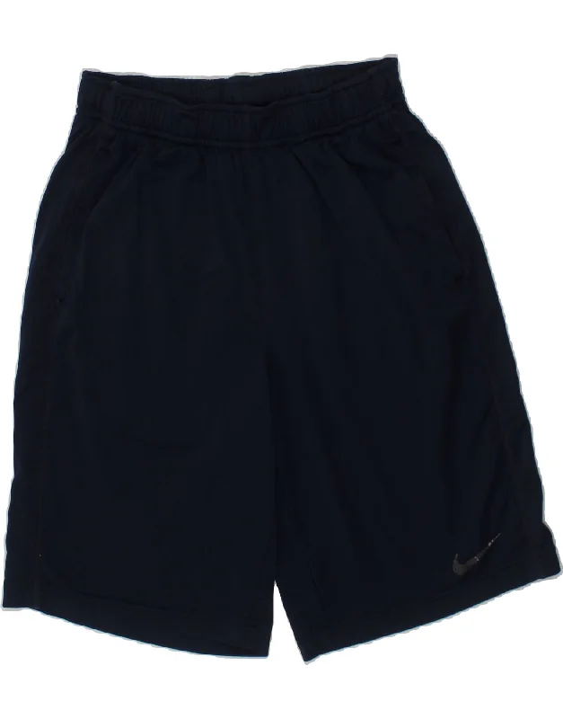 NIKE Boys Dri Fit Sport Shorts 10-11 Years Medium Navy Blue Polyester