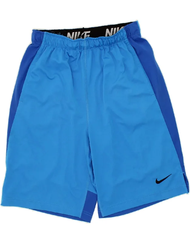 NIKE Boys Dri Fit Sport Shorts 13-14 Years XL Blue Colourblock Polyester