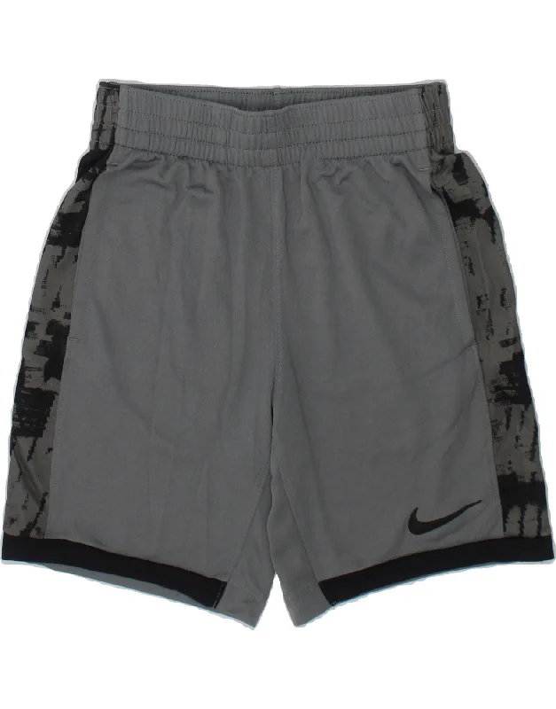 NIKE Boys Dri Fit Sport Shorts 8-9 Years Small Grey Colourblock Polyester