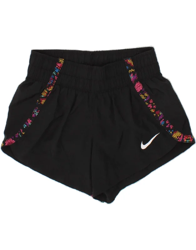 NIKE Girls Dri Fit Sport Shorts 10-11 Years Medium Black Polyester