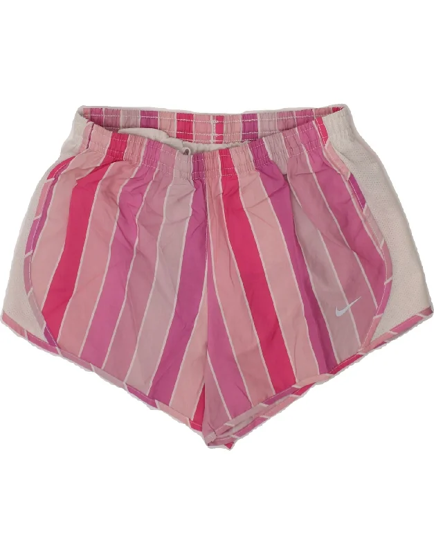 NIKE Girls Dri Fit Sport Shorts 10-11 Years Medium Pink Striped Polyester