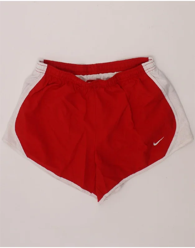 NIKE Girls Dri Fit Sport Shorts 12-13 Years Large Red Colourblock