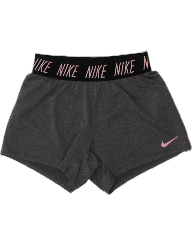 NIKE Girls Dri Fit Standard Fit Sport Shorts 12-13 Years Large Grey