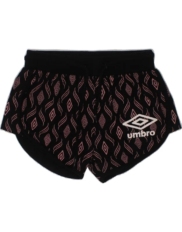 UMBRO Girls Graphic Sport Shorts 7-8 Years Small Black Geometric Cotton